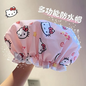 ✨臺灣出貨✨女士款加厚家用淋浴頭套防水洗澡沐浴帽子廚房防油煙髮套手繪浴帽