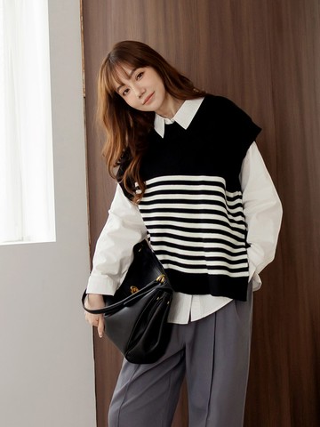 簡約條紋不規則下襬針織背心