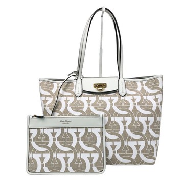 salvatore ferragamo杏色logo印花子母托特包