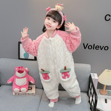 女童睡袋珊瑚絨冬季加厚款嬰兒寶寶防踢被秋冬兒童法蘭絨冬款睡衣鑫弘-萌寶童裝可開發票