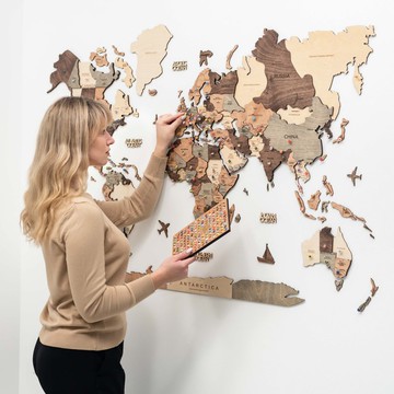 木製地圖，大型牆壁藝術，木製世界地圖，獨特的家居裝飾拼圖，聖誕節