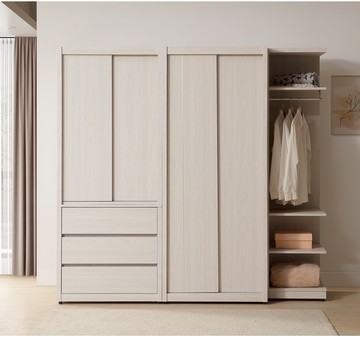 直人木業-VENUS極簡風白榆木標準滑門衣櫃206公分(三抽80公分/雙門80公分/半圓櫃46公分)