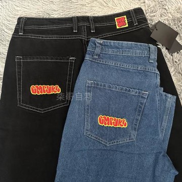 empyre外貿牛仔滑板褲polar黑色big boy刺繡耐磨直筒寬松明星同款