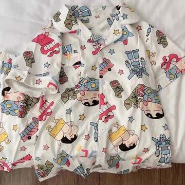 睡衣女夏款短袖短褲日系卡通蠟筆小新薄款學生甜美可愛少女兩件套