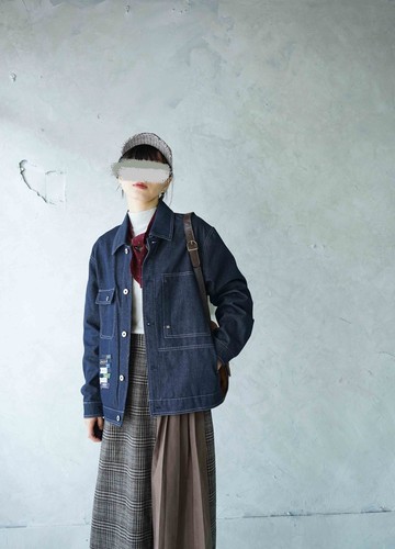 尋寶古著-原色深藍明線裝飾中性工裝外套