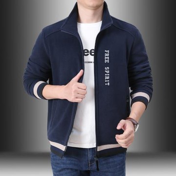 春秋男士衛衣休閑運動開衫抓絨衣外套立領時尚寬松夾克大碼上衣