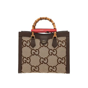 GUCCI 655658 DIANA 咖啡色緹花布竹節包手提包斜背包