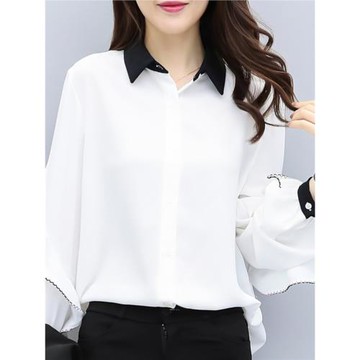 燈籠袖襯衫女今年流行新款精致雪紡衫上衣韓版時尚顯瘦遮肚白襯衣