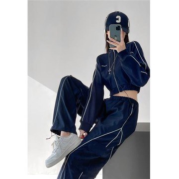 美式學院風辣妹立領拉鏈運動外套女2025春季新款字母刺繡邊條上衣