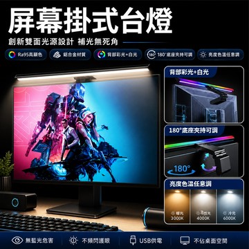【雙面光源/RGB炫彩背光】螢幕掛燈 螢幕燈 護眼檯燈 屏幕夾燈 電腦燈 電腦掛燈 電競燈 閱讀燈 無極亮度調節