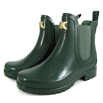 MICHEAL KORS SIDNEY 金字MK苔綠色切爾西橡膠雨靴