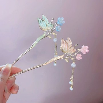 古風蝴蝶流蘇發簪女新中式復古漢服盤發簪子小清新馬面裙步搖發飾 z8093