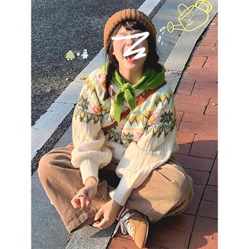 費爾島圓領套頭毛衣女秋冬2025新款慵懶風高級感加厚寬松針織上衣