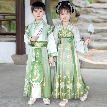 漢服男童新款兒童中國風唐裝男孩古風套裝女童公主連衣裙夏季批發