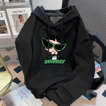 飛天小女警~毛毛 卡通印花帽T 長袖 大學t 寬鬆上衣 oversize 韓國上衣 韓版帽t 韓國帽t 冬季 情侶百搭款