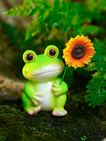可愛小青蛙向日葵花盆魚缸裝飾品辦公室工位桌面車載解壓情緒擺件