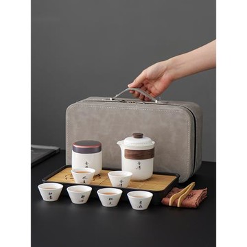 便攜式白瓷旅行茶具套裝輕奢羊脂玉快客杯戶外露營泡茶壺伴手禮品