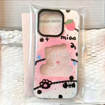 台灣出貨🚀 草莓MIAO適用於蘋果12PROMAX手機殼iPhone16趣味15透明14軟13小衆