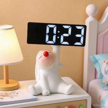 💖【桃園有貨】💖兔子時鍾擺件創意電子智能玄關客廳家居裝飾品臥室床頭櫃兒童禮物 R5NG