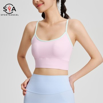 【Sportsangel】(固定襯墊)運動文胸細肩帶撞色大露背運動背心軟糯舒適親膚瑜伽背心外穿健身跑步運動內衣