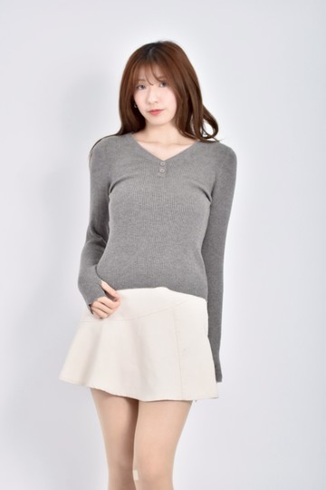 (S) 【作珩私服】質感針織坑文灰色長袖上衣