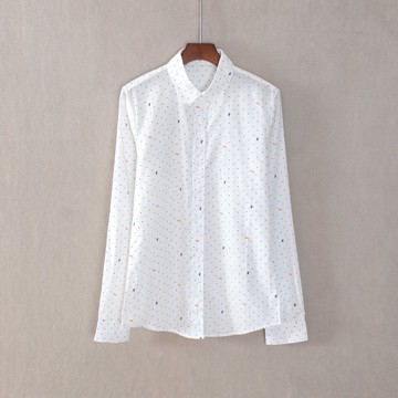 女裝修身甜美瑞麗長袖polo領波點印花襯衫氣質顯瘦