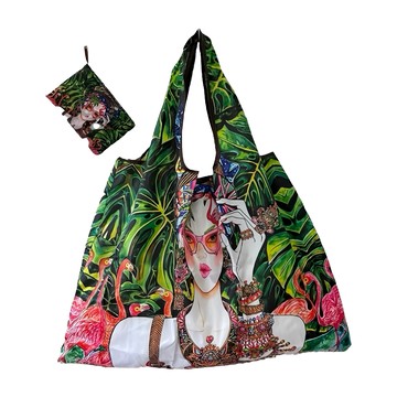 FIFIOO 厚實環保摺疊購物袋 210D加密牛津布  58 x 40 x 26cm  美麗女孩 多色