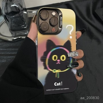 ✨限時下殺✨驚嘆朦朧貓咪蘋果16promax手機殻女iPhone15彩銀14耐臟12輕奢11潮
