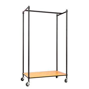 【dayneeds】松木 90x45x150公分 單桿烤黑原木板輪衣架