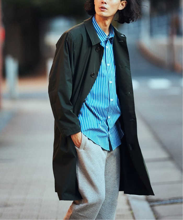 エディフィス】 オーバーサイズ ステンカラー コート メンズ グリーン