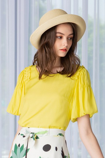 MW 皺褶雪紡短袖上衣