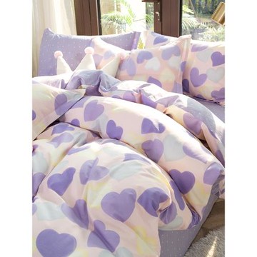 四件套全棉純棉2025新款床單三件套床上被套被罩床笠紫色愛心春夏