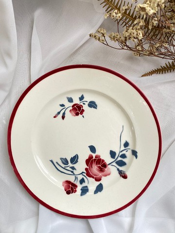 【好日戀物】法國質樸手繪紅邊玫瑰餐盤