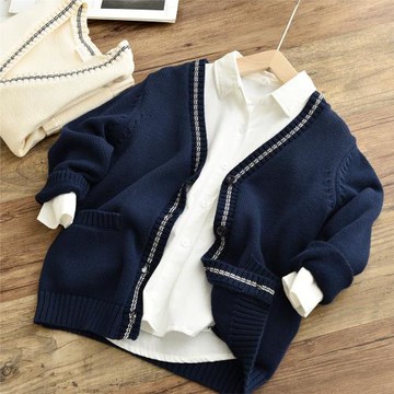 兒童純棉針織長袖開衫 男童女童V領毛衣外套 中大童 春秋款童裝