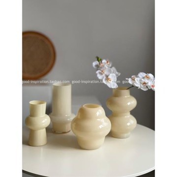 奶油風芬頓中古花瓶 玻璃網紅創意花器擺件客廳家居插花喬遷禮物