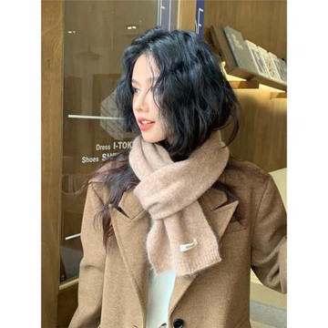 馬海毛針織羊絨圍巾女冬季學生加厚保暖毛茸茸軟糯羊毛圍脖高級感