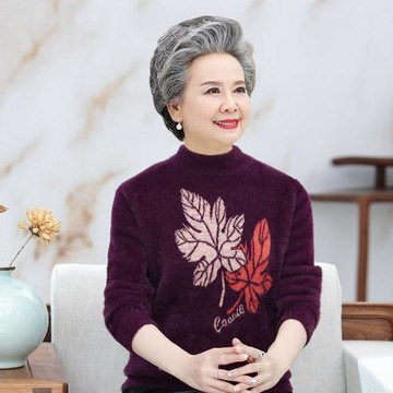 媽媽2025早秋冬款毛衣中老年仿水貂絨女裝中老年人寬松針織打底衫
