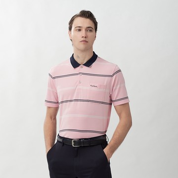 Pierre Cardin 男款 吸濕排汗條紋短袖POLO衫-粉紅色 (5267298-72)