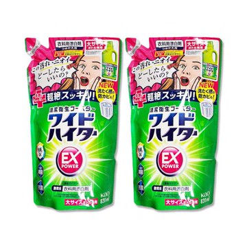 (2袋超值組)日本KAO花王-EX Power彩色衣物護色去漬氧系濃縮漂白劑補充包820ml/綠袋(印花彩衣白衣適用,去黃彩漂液,衣領袖口局部去污)