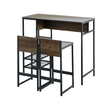 【RICHOME】佛萊士高腳桌椅組(一桌兩椅)木紋+鐵灰