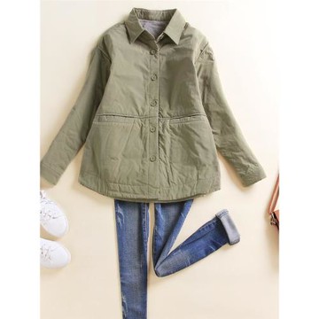 純棉夾棉襯衫女秋冬季大碼寬松韓版小個子加棉加厚襯衣外套上衣