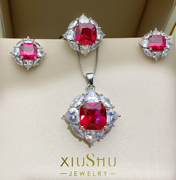 首飾套裝女三件套仿真紅寶石戒指女開口送母親生日禮物火彩好