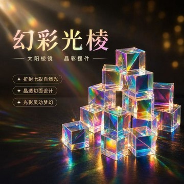 台灣出貨 合色棱鏡太陽捕手 水晶立方體桌面擺件 光影捕捉 窗邊裝飾 畢業禮物 生日禮物 交換禮物 情人節禮物 療癒擺飾