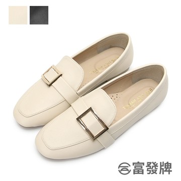 【富發牌】經典優雅方釦休閒樂福鞋-黑/杏 1BE96