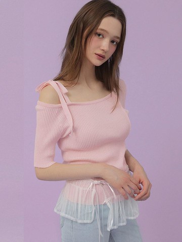 Asymmetric Off-Shoulder Short-Sleeve Sweater