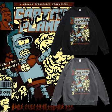 歐美卡通飛出個未來動漫印花周邊寬松圓領套頭衛衣春秋男女bf同款