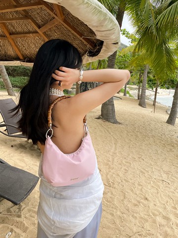 蘇梅粉 4色 竹節月牙包小號 綢緞質感尼龍 高級側背手提腋下包女