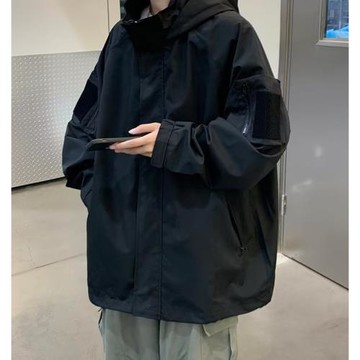 魔術貼沖鋒衣男春秋季潮牌戶外運動連帽風衣外套ins寬松休閑夾克