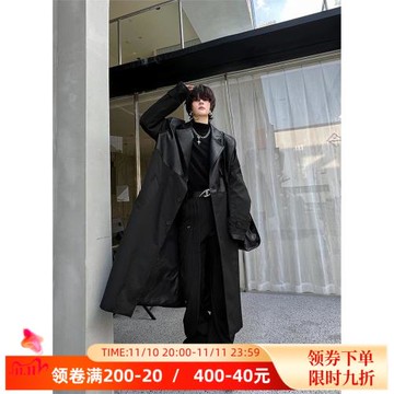 秋冬季韓國高級感中長款風衣男拼接PU皮炸街痞帥過膝大衣外套潮流