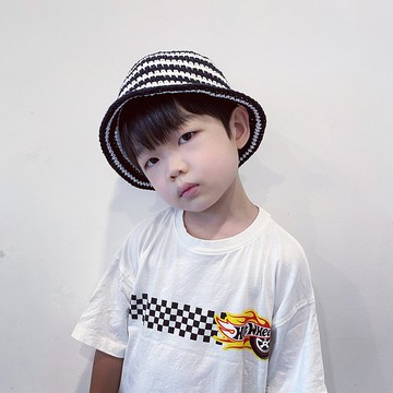 小童黑白間鈎織漁夫帽